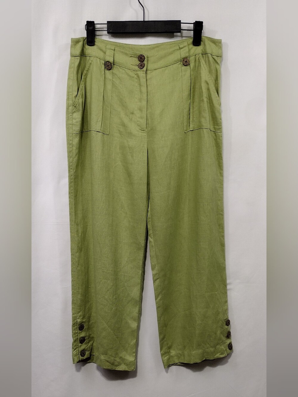 Multiples Linen High-Waist Wide-Leg Pants Women's 8 Green Boho Retro 90s Y2K